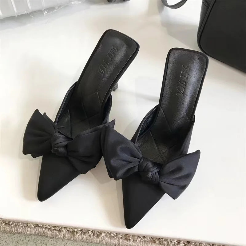 Elanor Pointed-Toe Bow Heels